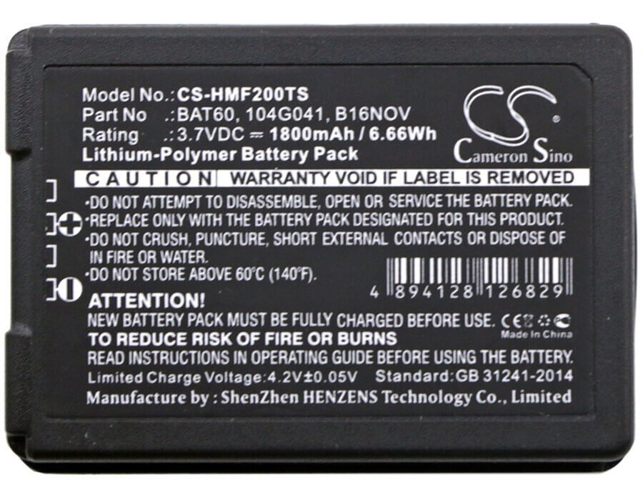 3.7V, Li-Polymer, 1800mAh, Headset battery fits Clear-com, Hme, 104g041, Freespeak Ii, 6.66Wh Wireless Headset Cameron Sino Technology Limited