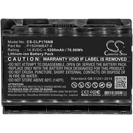 Battery For Clevo, Nexoc G505, P170hmx, Hasee 14.8v, 5200mah - 76.96wh Notebook, Laptop Cameron Sino Technology Limited   