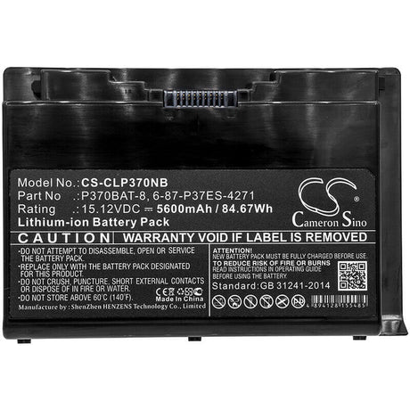 Battery For Clevo, P370em, P370em3, P370sm 15.12v, 5600mah - 84.67wh Notebook, Laptop Cameron Sino Technology Limited (Suspended)