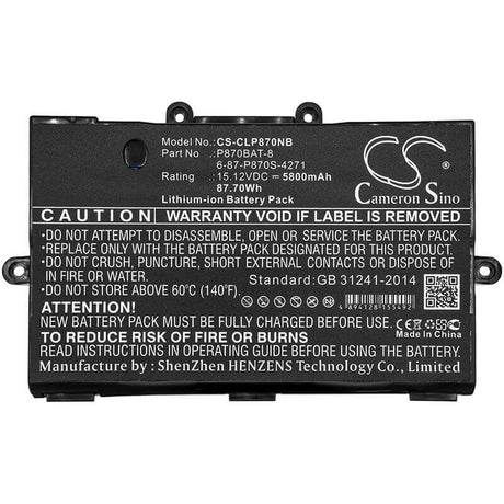 Battery For Clevo, P775dm3, P8700s, P870dm 15.12v, 5800mah - 87.70wh Notebook, Laptop Cameron Sino Technology Limited   