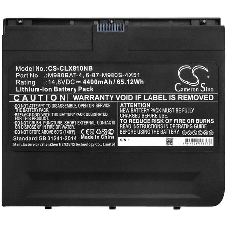 Battery For Clevo, X8100 14.8v, 4400mah - 65.12wh Notebook, Laptop Cameron Sino Technology Limited (Suspended)