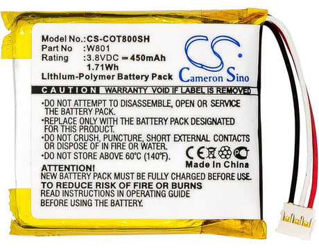 3.8V, Li-Polymer, 450mAh, Smartwatch battery fits Codio, W801, K8, T8, 1.71Wh Smartwatch Cameron Sino Technology Limited