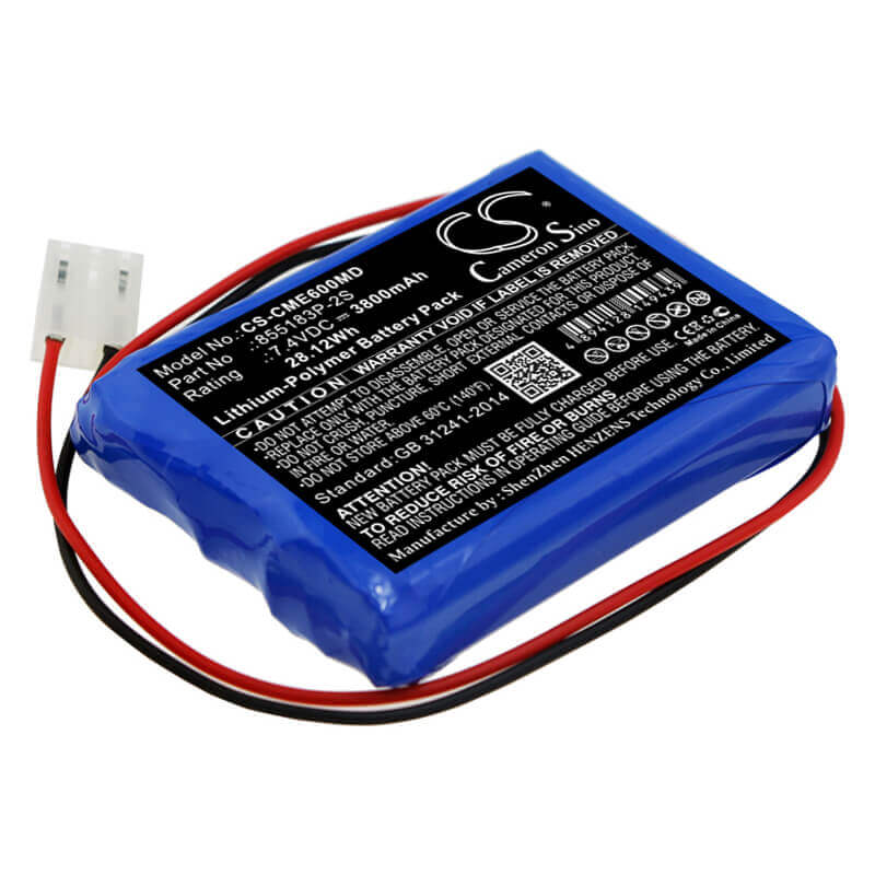 7.4V, Li-Polymer, 3800mAh, Medical battery fits Contec, 855183p-2s, Ecg-600g, 28.12Wh Medical Cameron Sino Technology Limited (Medical)