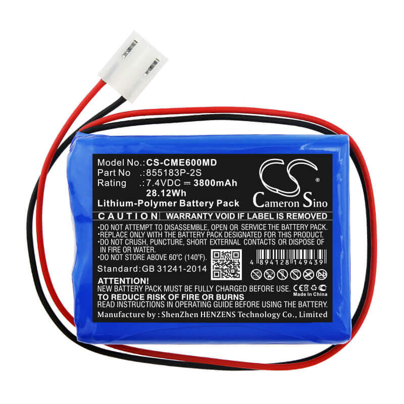 7.4V, Li-Polymer, 3800mAh, Medical battery fits Contec, 855183p-2s, Ecg-600g, 28.12Wh Medical Cameron Sino Technology Limited (Medical)