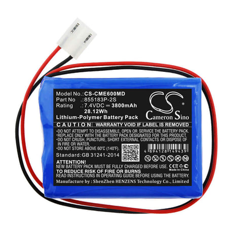 7.4V, Li-Polymer, 3800mAh, Medical battery fits Contec, 855183p-2s, Ecg-600g, 28.12Wh Medical Cameron Sino Technology Limited (Medical)