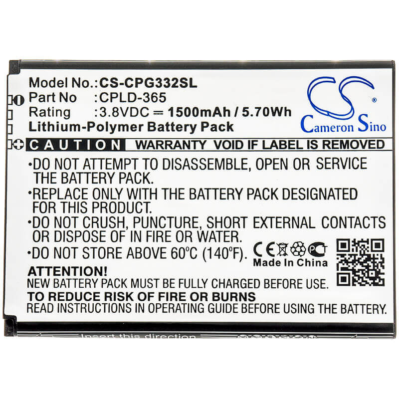 3.8V, Li-Polymer, 1500mAh, SmartPhone battery fits Coolpad, T-mobile, Cpld-365, 3320a, Rogue 4g, 5.7Wh Mobile, SmartPhone Cameron Sino Technology Limited (Smartphone)