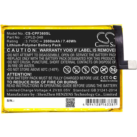 3.7V, Li-Polymer, 2000mAh, SmartPhone battery fits Coolpad, Orange, Cpld-348, 3602u, 7.4Wh Mobile, SmartPhone Cameron Sino Technology Limited (Smartphone)