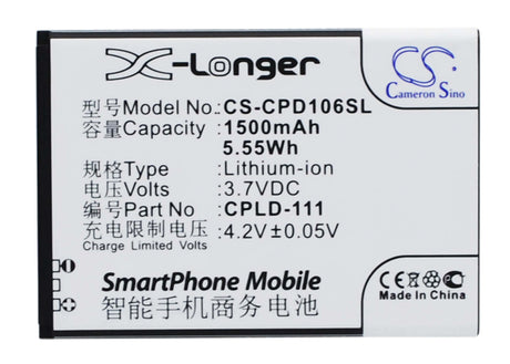 3.7V, Li-ion, 1500mAh, SmartPhone battery fits Coolpad, Cpld-106, 5213, 5216d, 5.55Wh Mobile, SmartPhone Cameron Sino Technology Limited (Smartphone)