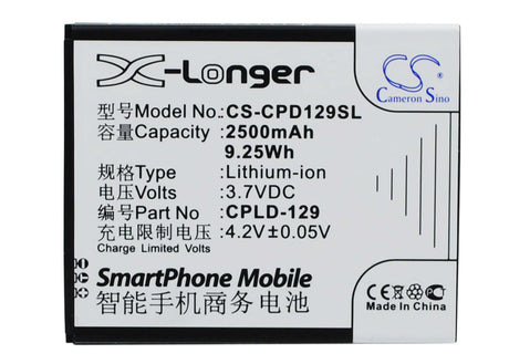 3.7V, Li-ion, 2500mAh, SmartPhone battery fits Coolpad, Cpld-129, 5315, 9.25Wh Mobile, SmartPhone Cameron Sino Technology Limited (Suspended)