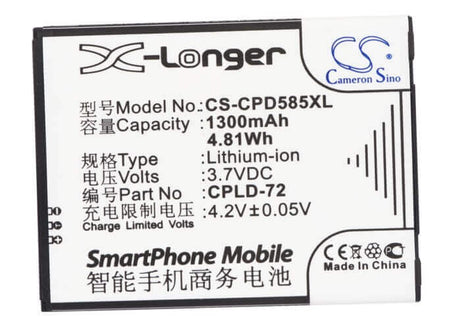 3.7V, Li-ion, 1300mAh, SmartPhone battery fits Coolpad, Cpld-72, 5832, 5855, 4.81Wh Mobile, SmartPhone Cameron Sino Technology Limited (Suspended)
