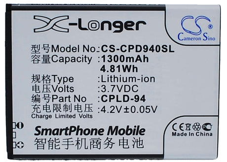 3.7V, Li-ion, 1300mAh, SmartPhone battery fits Coolpad, Cpld-94, 5210s, 7011, 4.81Wh Mobile, SmartPhone Cameron Sino Technology Limited (Suspended)