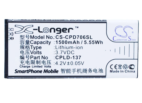 3.7V, Li-ion, 1500mAh, SmartPhone battery fits Coolpad, Cpld-137, 7060s, 5.55Wh Mobile, SmartPhone Cameron Sino Technology Limited (Smartphone)