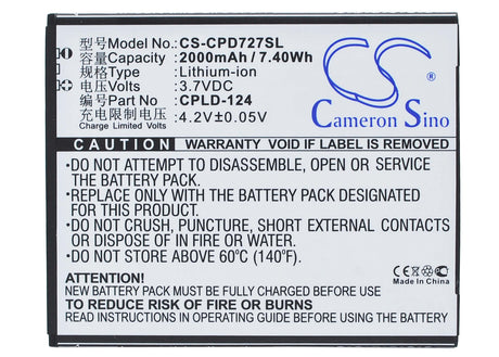 3.7V, Li-ion, 2000mAh, SmartPhone battery fits Coolpad, Cpld-124, 7275, 7.4Wh Mobile, SmartPhone Cameron Sino Technology Limited (Suspended)