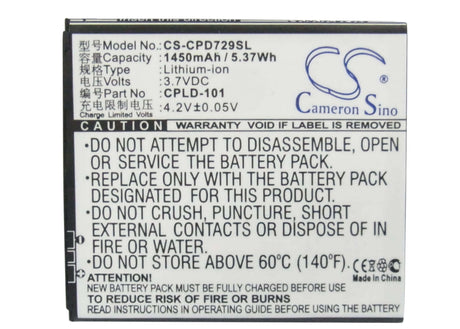 3.7V, Li-ion, 1450mAh, SmartPhone battery fits Coolpad, Cpld-101, 7290, 5.37Wh Mobile, SmartPhone Cameron Sino Technology Limited (Smartphone)