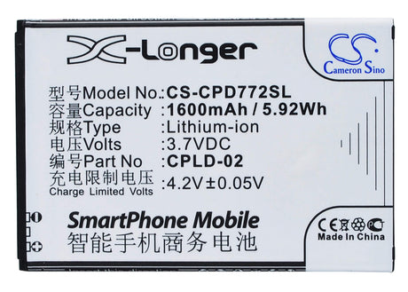 3.7V, Li-ion, 1600mAh, SmartPhone battery fits Coolpad, Cpld-02, 7728, 5.92Wh Mobile, SmartPhone Cameron Sino Technology Limited (Suspended)