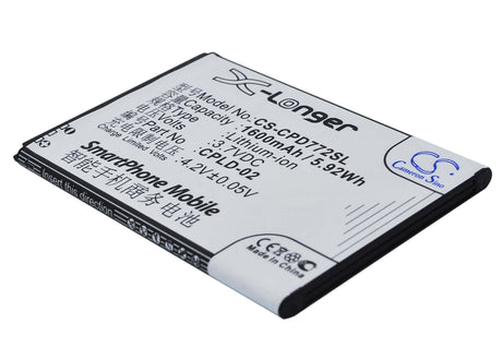 3.7V, Li-ion, 1600mAh, SmartPhone battery fits Coolpad, Cpld-02, 7728, 5.92Wh Mobile, SmartPhone Cameron Sino Technology Limited (Suspended)