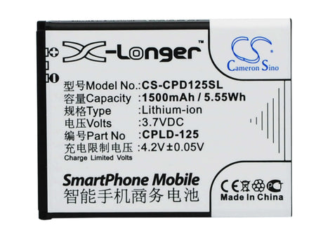 3.7V, Li-ion, 1500mAh, SmartPhone battery fits Coolpad, Cpld-125, 8017-t00, 5.55Wh Mobile, SmartPhone Cameron Sino Technology Limited (Smartphone)