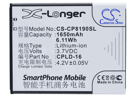 3.7V, Li-ion, 1650mAh, SmartPhone battery fits Coolpad, Cpld-16, 8190, 8190q, 6.11Wh Mobile, SmartPhone Cameron Sino Technology Limited (Suspended)
