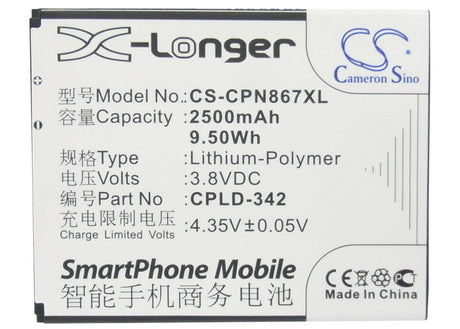 3.8V, Li-Polymer, 2500mAh, SmartPhone battery fits Coolpad, Cpld-342, 8670, Note, 9.5Wh Mobile, SmartPhone Cameron Sino Technology Limited (Suspended)