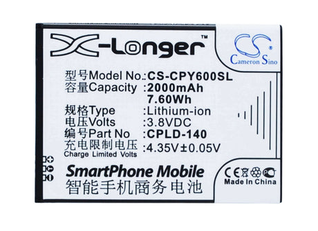 3.8V, Li-ion, 2000mAh, SmartPhone battery fits Coolpad, Cpld-140, 5316, 8713, 7.6Wh Mobile, SmartPhone Cameron Sino Technology Limited (Suspended)