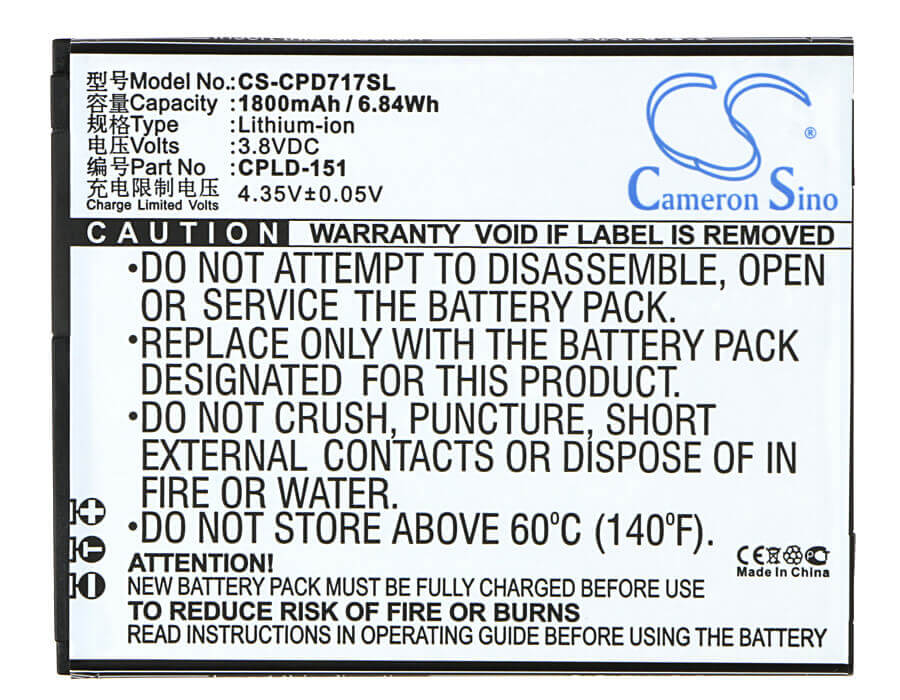 3.8V, Li-ion, 1800mAh, SmartPhone battery fits Coolpad, Cpld-151, 8717, 6.84Wh Mobile, SmartPhone Cameron Sino Technology Limited (Suspended)
