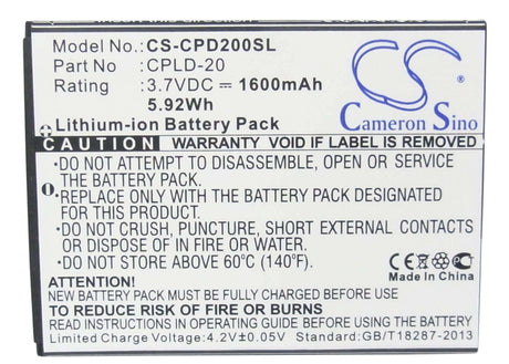 3.7V, Li-ion, 1600mAh, SmartPhone battery fits Coolpad, Cpld-20, 8730, 8736, 5.92Wh Mobile, SmartPhone Cameron Sino Technology Limited (Suspended)