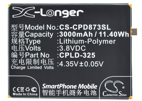 3.8V, Li-Polymer, 3000mAh, SmartPhone battery fits Coolpad, Cpld-325, 8731l, 11.4Wh Mobile, SmartPhone Cameron Sino Technology Limited (Suspended)