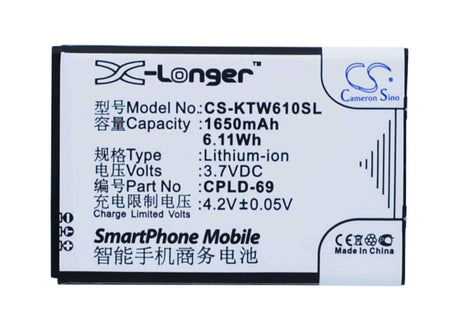 3.7V, Li-ion, 1650mAh, SmartPhone battery fits Coolpad, Cpld-69, 8809, 6.11Wh Mobile, SmartPhone Cameron Sino Technology Limited (Suspended)