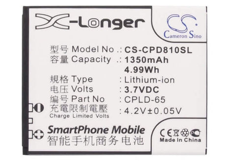 3.7V, Li-ion, 1350mAh, SmartPhone battery fits Coolpad, Cpld-65, 8810, 5Wh Mobile, SmartPhone Cameron Sino Technology Limited (Smartphone)