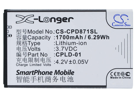 3.7V, Li-ion, 1700mAh, SmartPhone battery fits Coolpad, Cpld-01, 8710, 9120, 6.29Wh Mobile, SmartPhone Cameron Sino Technology Limited (Smartphone)
