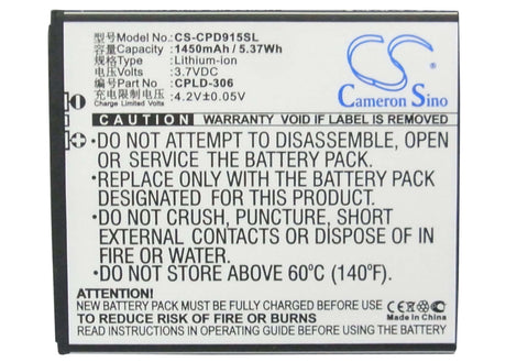 3.7V, Li-ion, 1450mAh, SmartPhone battery fits Coolpad, Cpld-306, 9150, 9150w, 5.37Wh Mobile, SmartPhone Cameron Sino Technology Limited (Suspended)