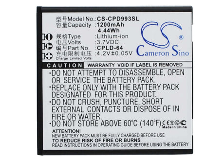3.7V, Li-ion, 1200mAh, SmartPhone battery fits Coolpad, Cpld-64, 9930, W702, 4.44Wh Mobile, SmartPhone Cameron Sino Technology Limited (Suspended)