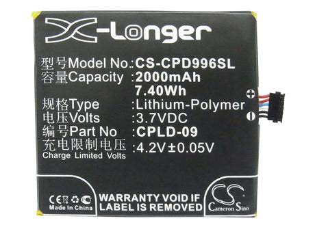 3.7V, Li-Polymer, 2000mAh, SmartPhone battery fits Coolpad, Cpld-09, 9960, 7.4Wh Mobile, SmartPhone Cameron Sino Technology Limited (Smartphone)