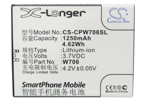 3.7V, Li-ion, 1250mAh, SmartPhone battery fits Coolpad, Cpld-80, 5820, 7005, 4.63Wh Mobile, SmartPhone Cameron Sino Technology Limited (Suspended)