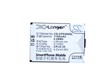 3.7V, Li-ion, 1150mAh, SmartPhone battery fits Coolpad, Cpld-35, D280, D520, 4.26Wh Mobile, SmartPhone Cameron Sino Technology Limited (Smartphone)