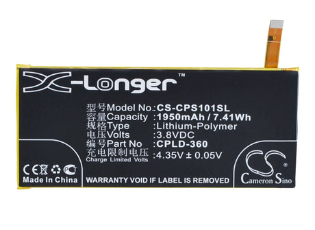 3.8V, Li-Polymer, 1950mAh, SmartPhone battery fits Coolpad, Cpld-360, Ivvi, Ss1-01, 7.41Wh Mobile, SmartPhone Cameron Sino Technology Limited (Suspended)