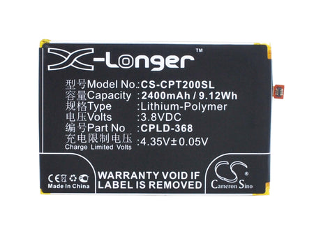 3.8V, Li-Polymer, 2400mAh, SmartPhone battery fits Coolpad, Cpld-368, Fengshang T2, Modena, 9.12Wh Mobile, SmartPhone Cameron Sino Technology Limited (Smartphone)