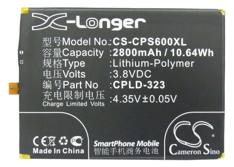 3.8V, Li-Polymer, 2800mAh, SmartPhone battery fits Coolpad, Cpld-323, 9190l, 9190l-c00, 10.64Wh Mobile, SmartPhone Cameron Sino Technology Limited (Suspended)