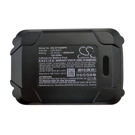 20.0V, Li-ion, 6000mAh, Power Tools battery fits Craftsman, Cmcb204, 16ga Straight Finish Nailer, 18ga Brad Nailer, 120Wh Power Tools Cameron Sino Technology Limited (Dangerous Goods)