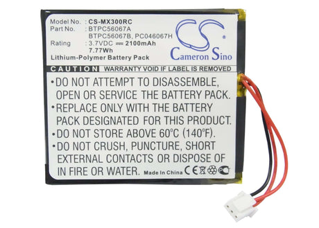 3.7V, Li-Polymer, 2100mAh, Remote Control battery fits Urc, Crestron, C2n-dap8, Cnampx-16x60, Cnx-pad8a, 7.77Wh Remote Control Cameron Sino Technology Limited