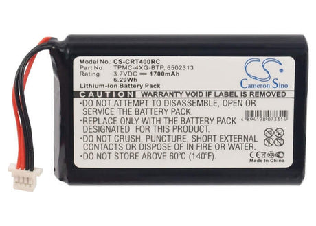 3.7V, Li-ion, 1700mAh, Remote Control battery fits Crestron, A0356, Tpmc-4xg, Tpmc-4xg Touchpanel, 6.29Wh Remote Control Cameron Sino Technology Limited