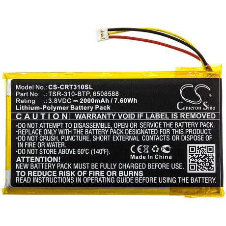 3.8V, Li-Polymer, 2000mAh, Remote Control battery fits Crestron, Tsr-310, Tsr-310 Handheld Touch Screen, 7.6Wh Remote Control Cameron Sino Technology Limited