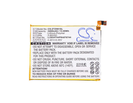 3.85V, Li-Polymer, 3400mAh, SmartPhone battery fits Metropcs, Cricket, Zte, Li3934t44p8h876744, Grand X Max 2, 13.09Wh Mobile, SmartPhone Cameron Sino Technology Limited (Smartphone)