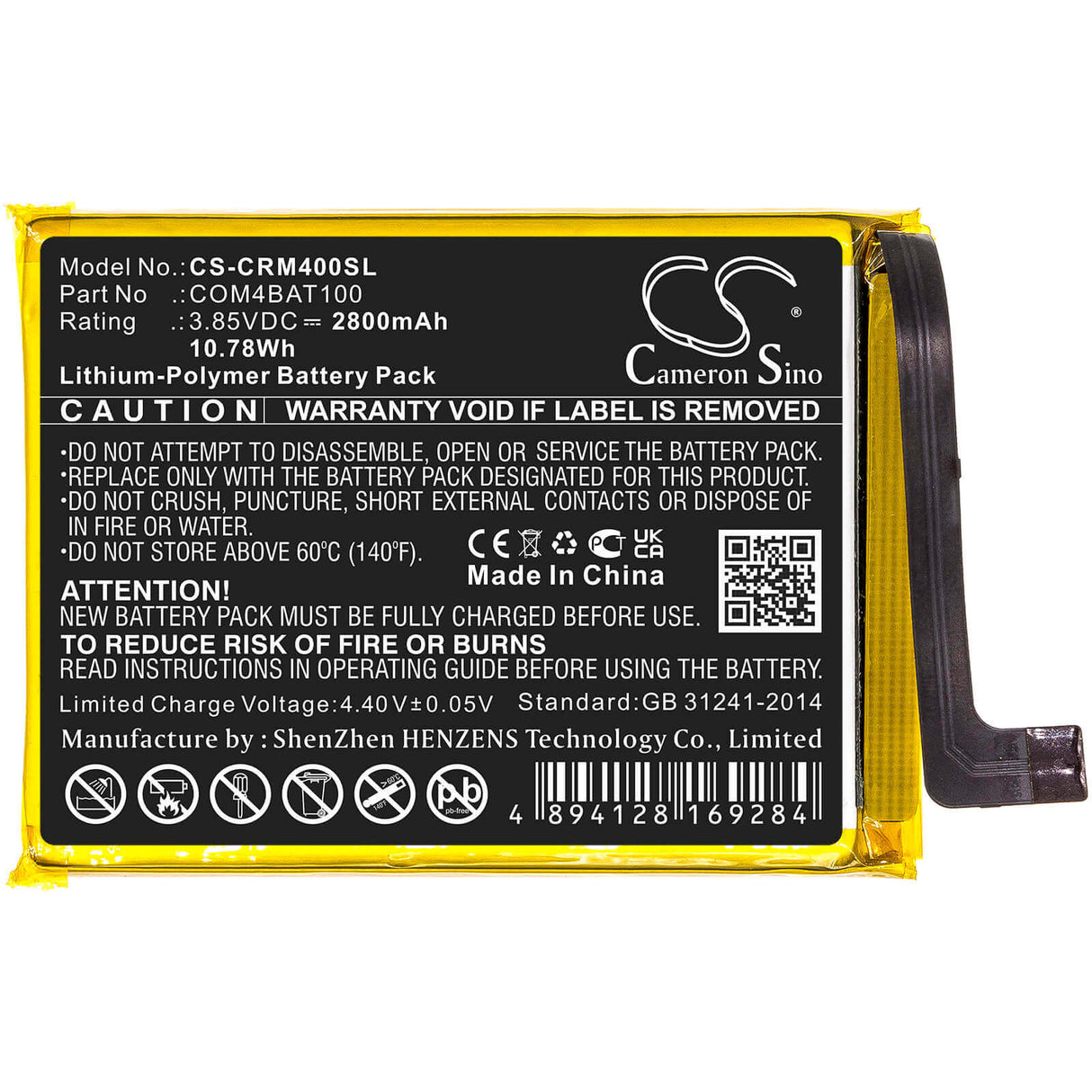 3.85V, Li-Polymer, 2800mAh, SmartPhone battery fits Crosscall, Com4bat100, Core M4, Core M4 Go, 10.78Wh Mobile, SmartPhone Cameron Sino Technology Limited (Smartphone)
