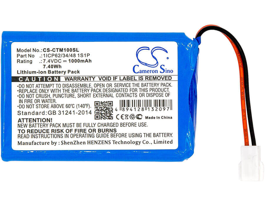7.4V, Li-ion, 1000mAh, Payment Terminal battery fits Ctms, 1icp62/34/48 1s1p, Eurodetector, 7.40Wh Payment Terminal Cameron Sino Technology Limited