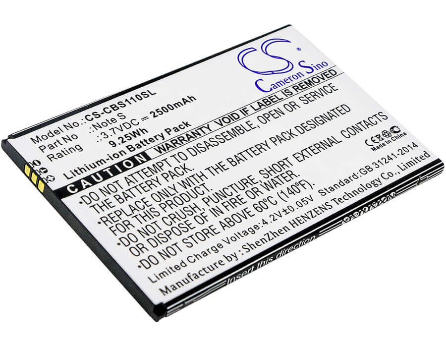 3.7V, Li-ion, 2500mAh, SmartPhone battery fits Cubot, Note S, Note S, 9.25Wh Mobile, SmartPhone Cameron Sino Technology Limited (Smartphone)