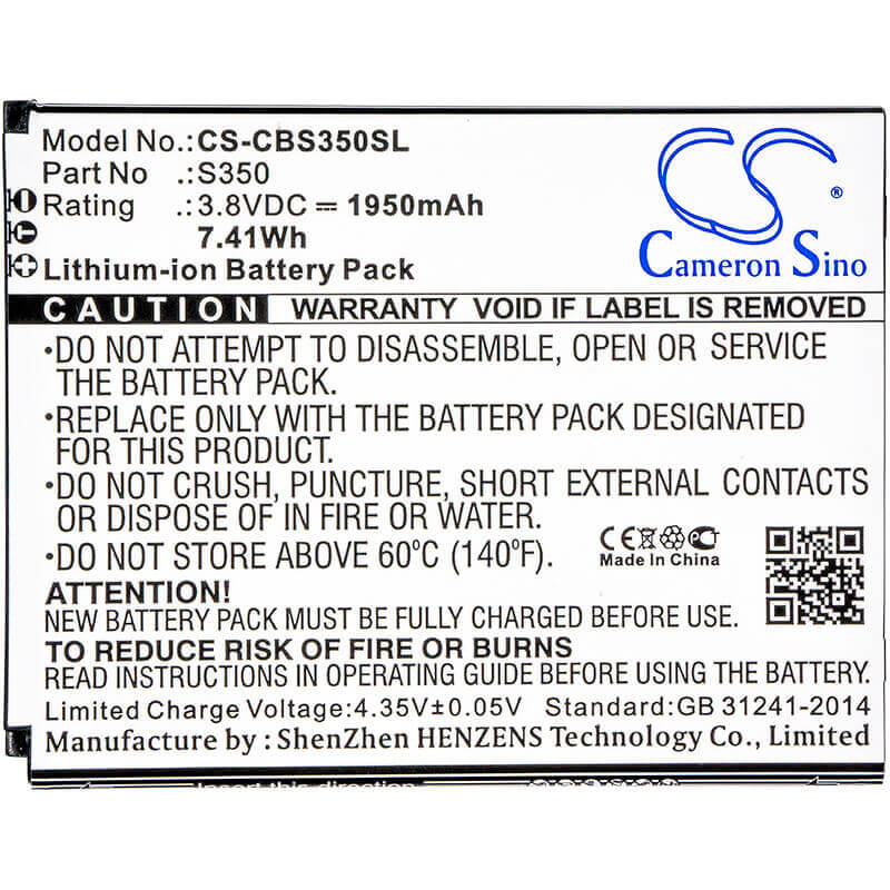 3.8V, Li-ion, 1950mAh, SmartPhone battery fits Cubot, S350, S350, 7.41Wh Mobile, SmartPhone Cameron Sino Technology Limited (Smartphone)