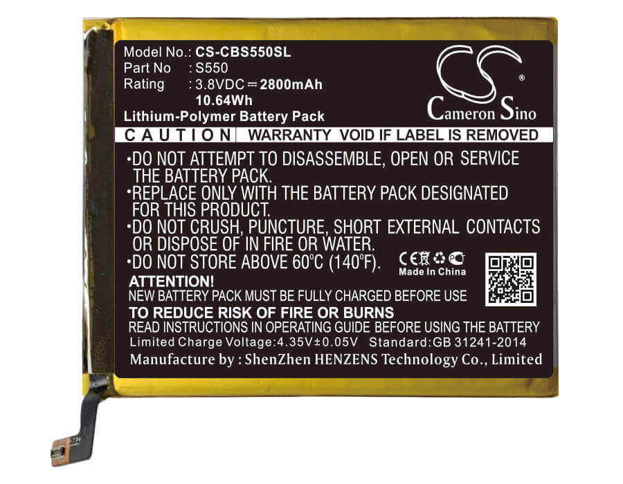3.8V, Li-Polymer, 2800mAh, SmartPhone battery fits Cubot, S550, S550, 10.64Wh Mobile, SmartPhone Cameron Sino Technology Limited (Smartphone)
