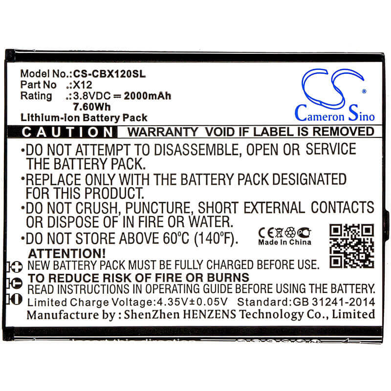 Battery For Cubot, X12 3.8v, 2000mah - 7.60wh Batteries for Electronics Cameron Sino Technology Limited (Suspended)   