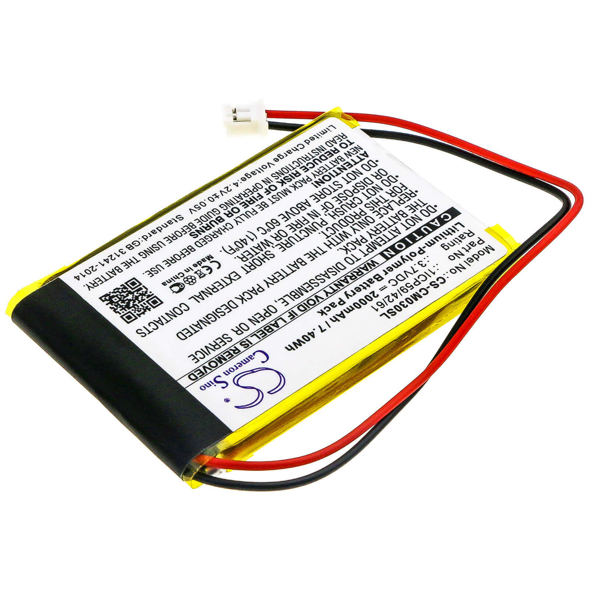 3.7V, Li-Polymer, 2000mAh, Battery Pack battery fits Custom Battery Pack, 1icp59/42/61, 7.4Wh Battery Pack Cameron Sino Technology Limited